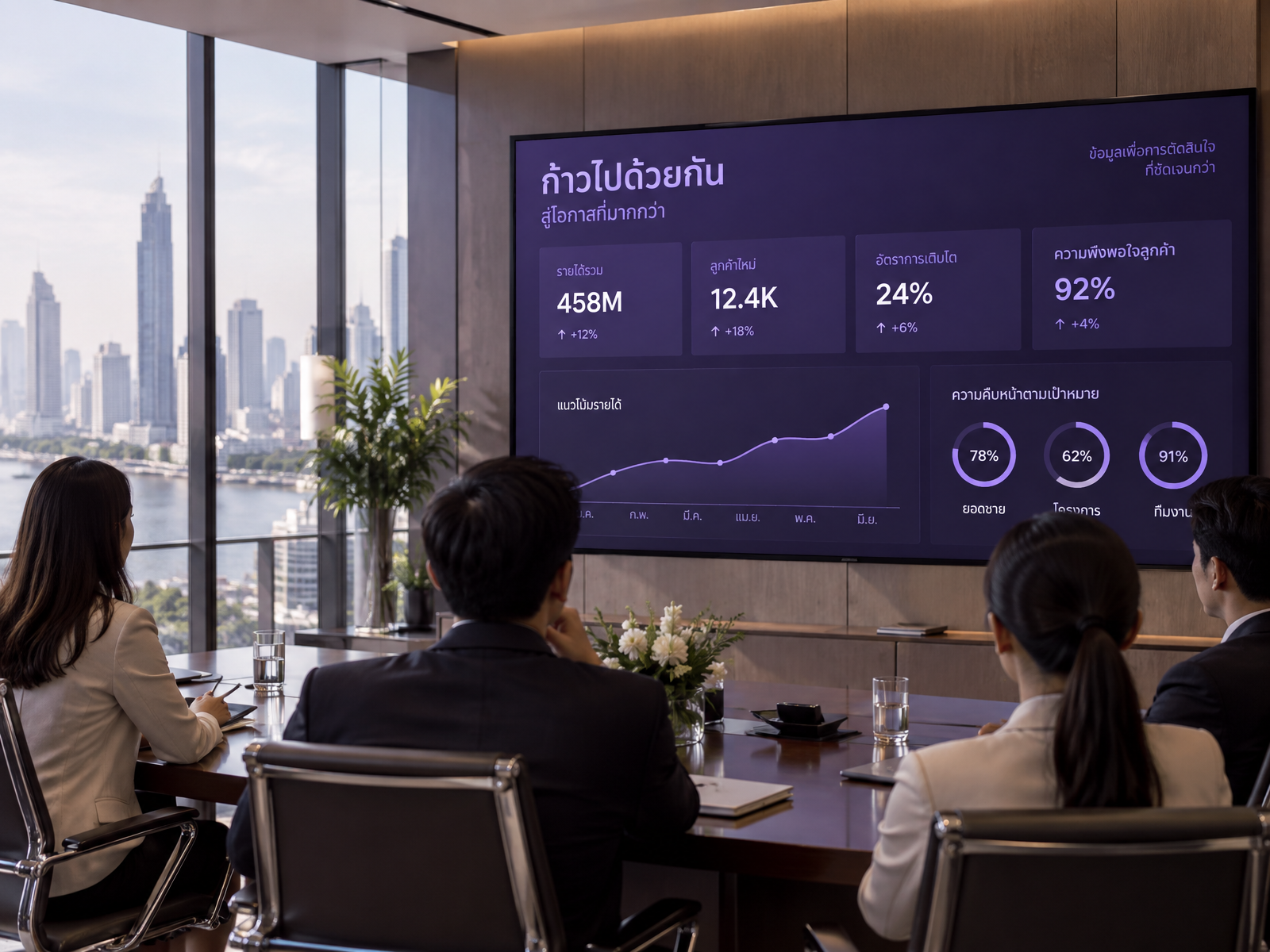 ห้องประชุมผู้บริหารไทยพร้อมจอ KPI ขนาดใหญ่